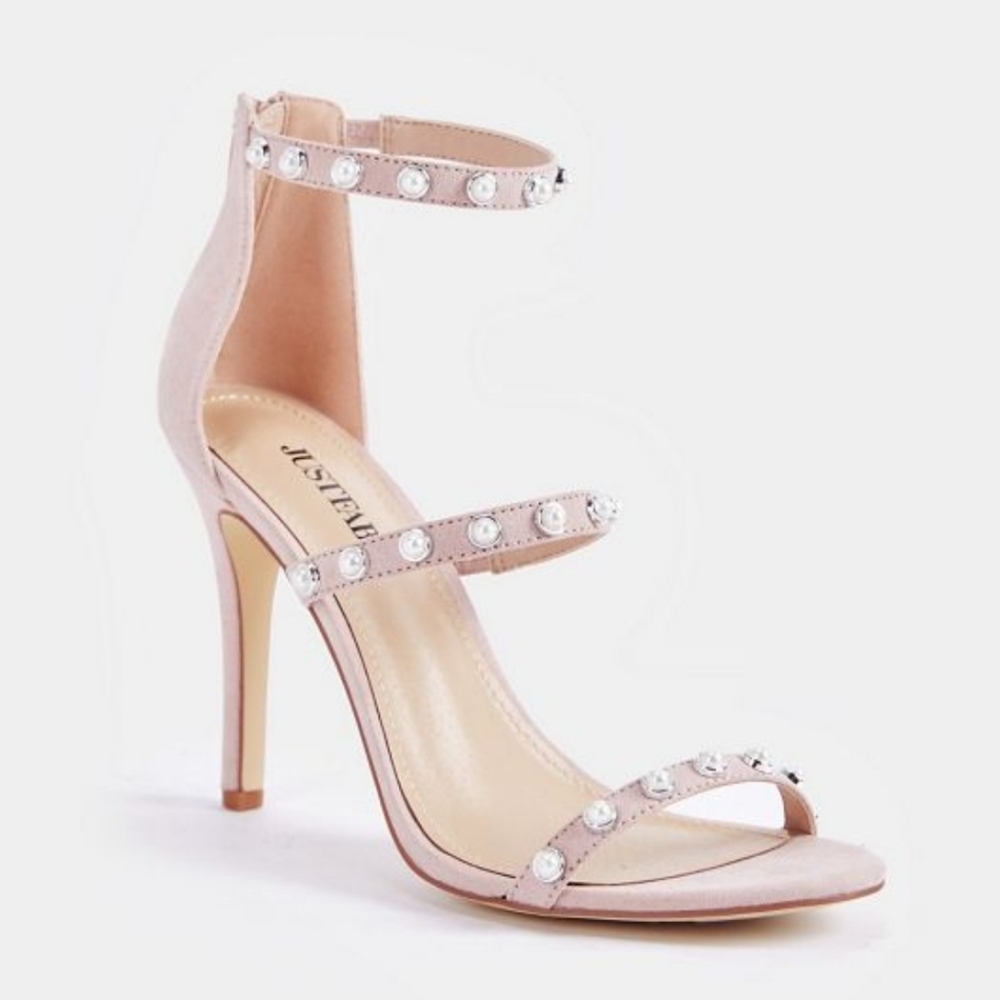 Justfab | Pink blush strappy Pearl heels Faux Pearl Anklestrap heels Size 9